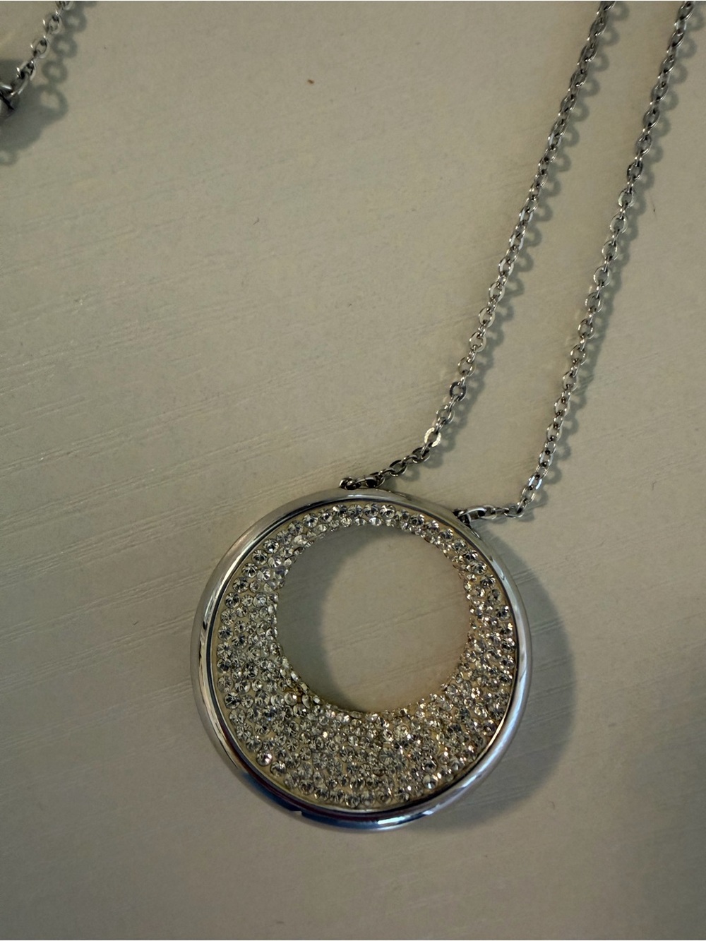 Swarovski Silver Crystal Pavé Open Circle Pendant Necklace